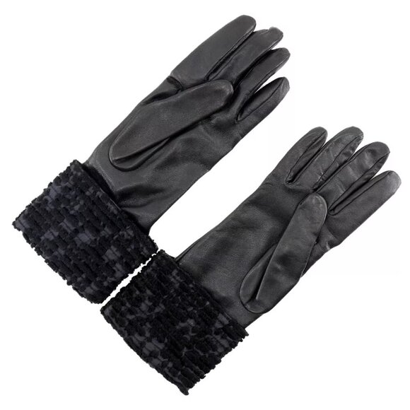 HERMES Glove gloves black lambskin/Satin Women - Picture 3 of 7